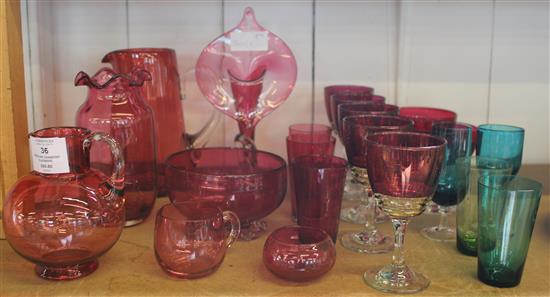 Green and cranberry glassware